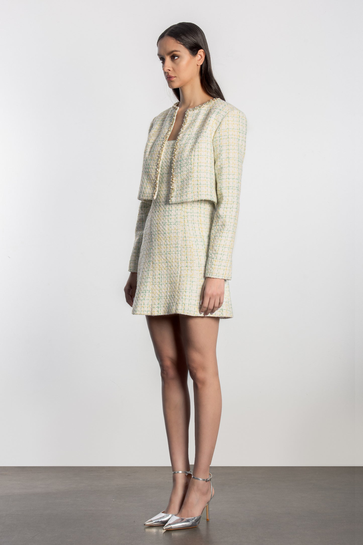 Tweed hand beaded cropped blazer