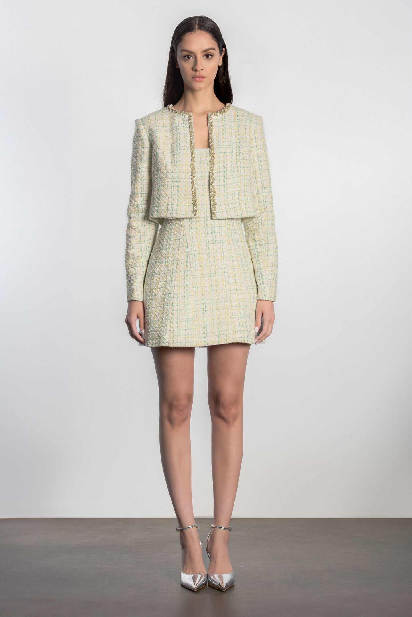 Tweed hand beaded cropped blazer