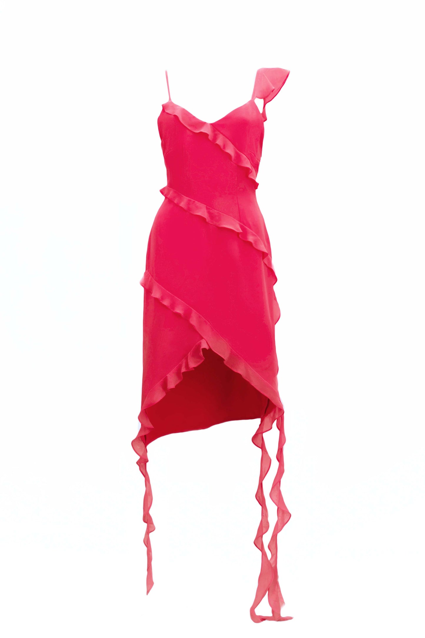 Ruffle chiffon dress - Fuchsia