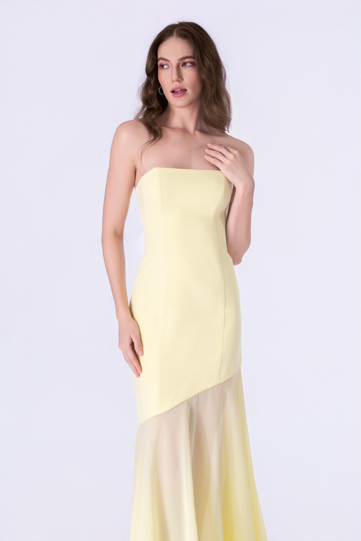 Lemon Sorbet Strapless Asymmetrical Gown