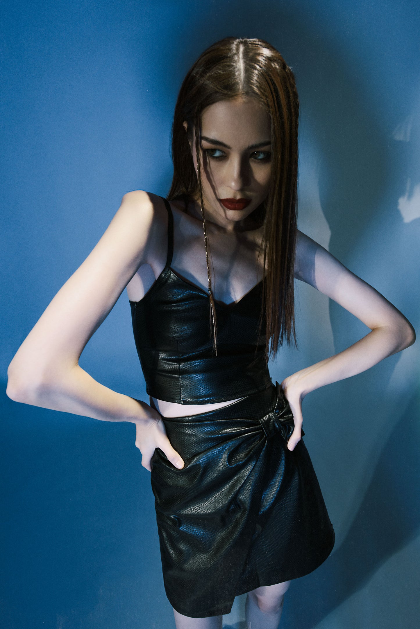 Leather mini skirt - Navy