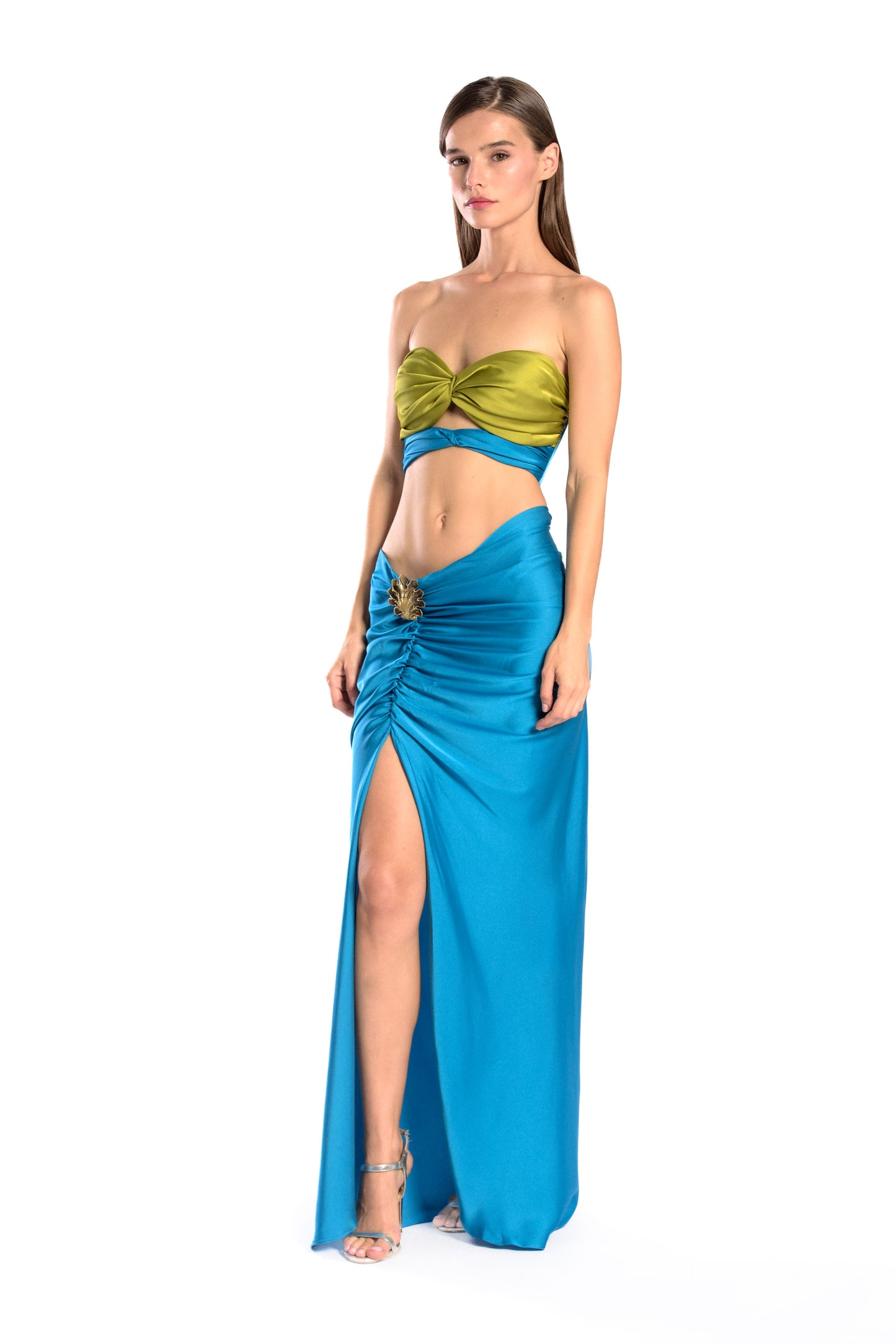 Seashell brooch silk skirt - Blue