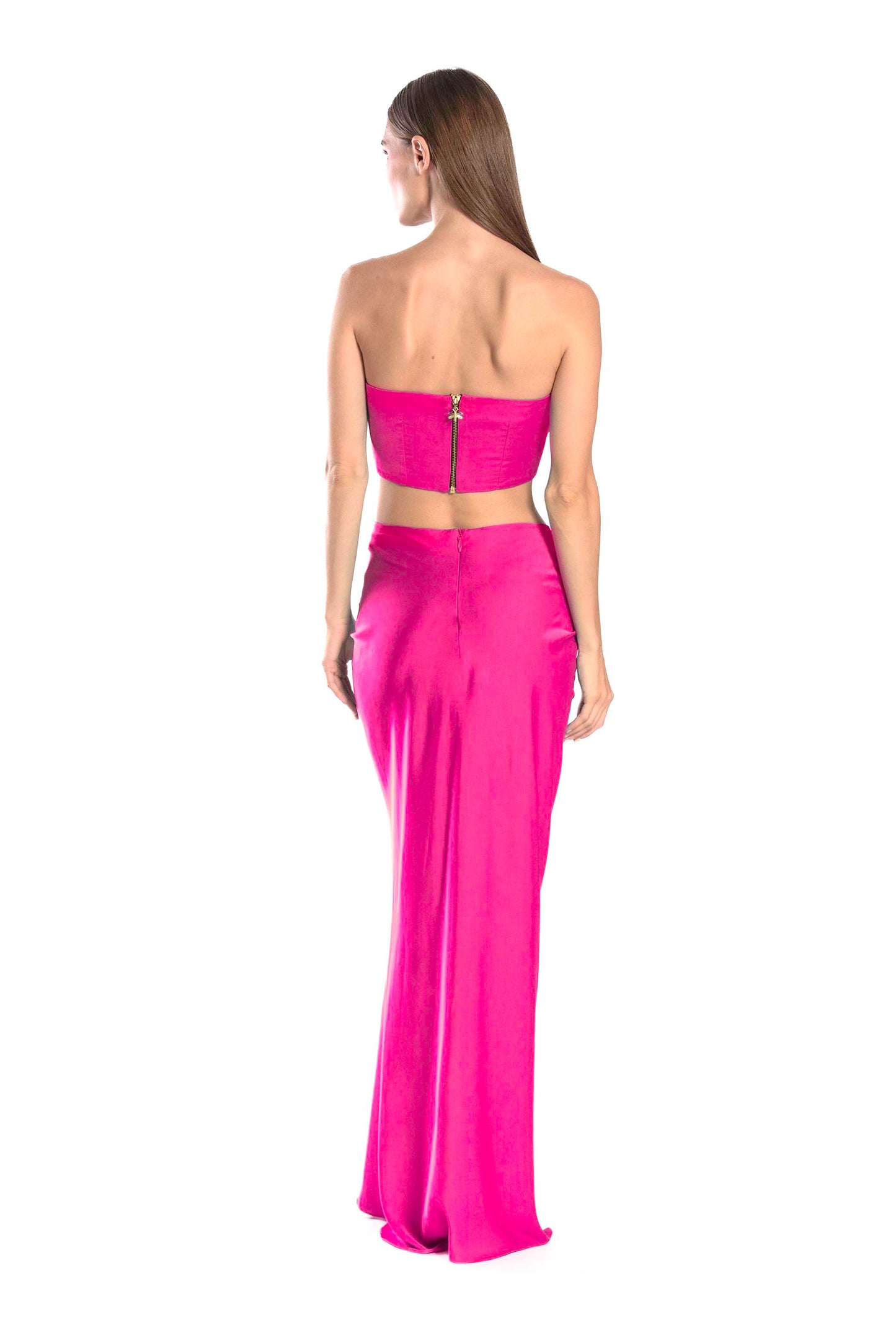 Seashell brooch silk skirt - Fuchsia