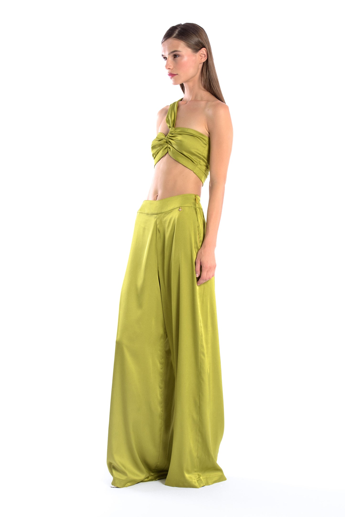 silk pants,firefly charm,side zipper,vibrant silk collection,mix and match,edgy style,luxury fashion,comfort and style,quality design,durable, olive green pants