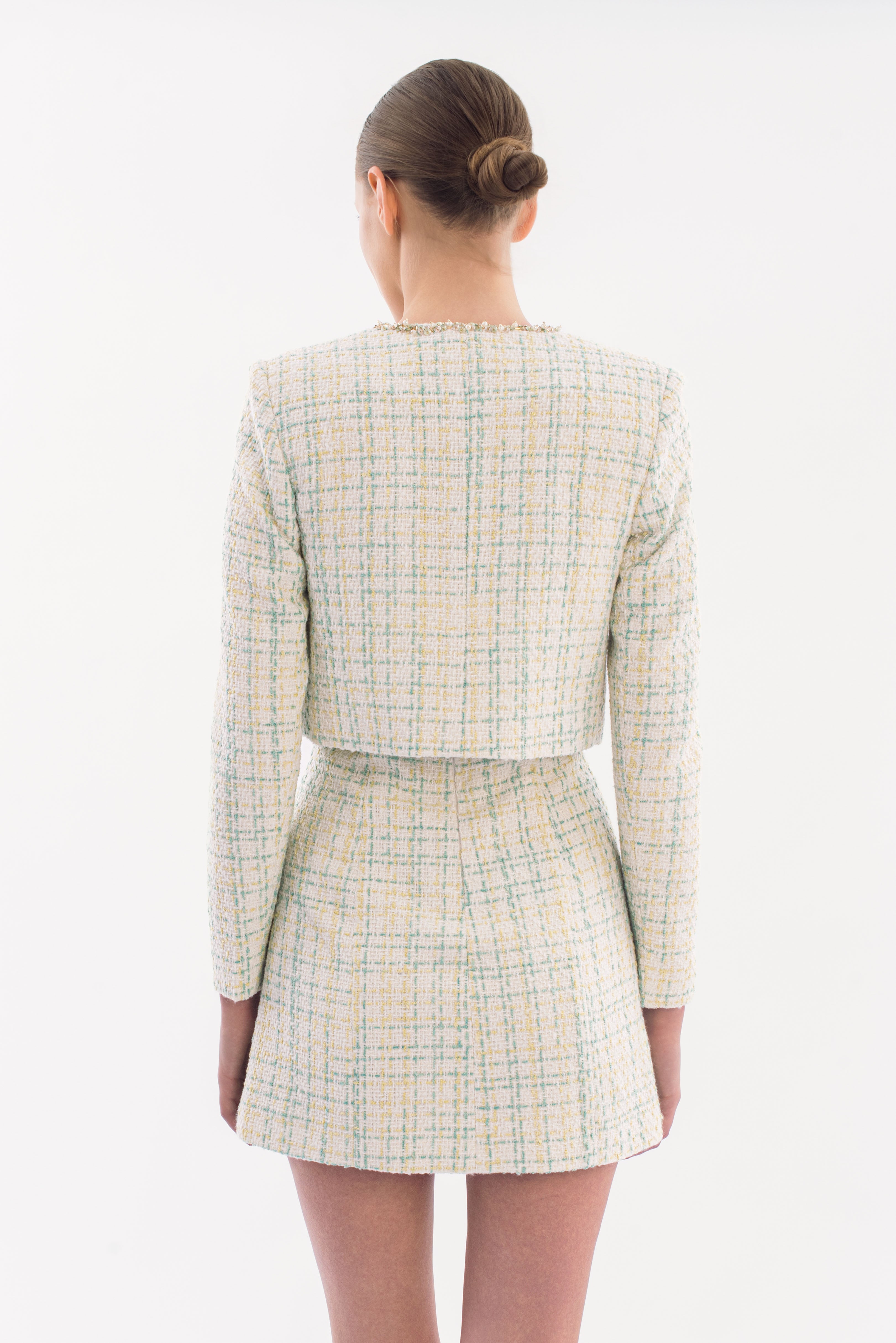 Tweed hand beaded cropped blazer