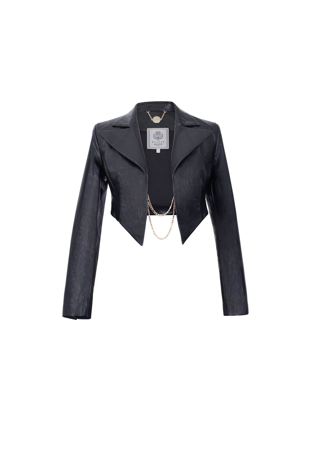 Leather crop blazer - Black