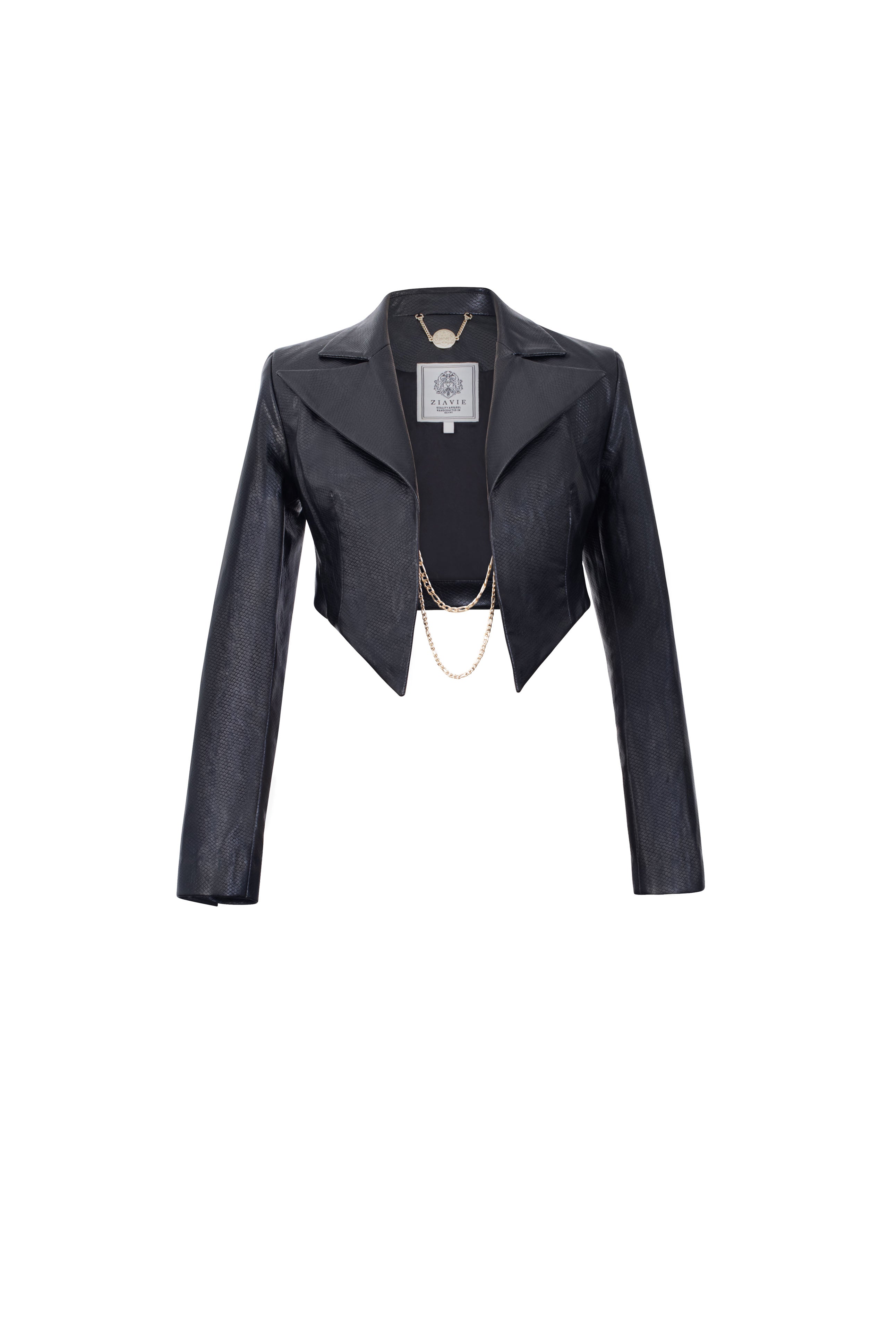 Leather crop blazer - Black