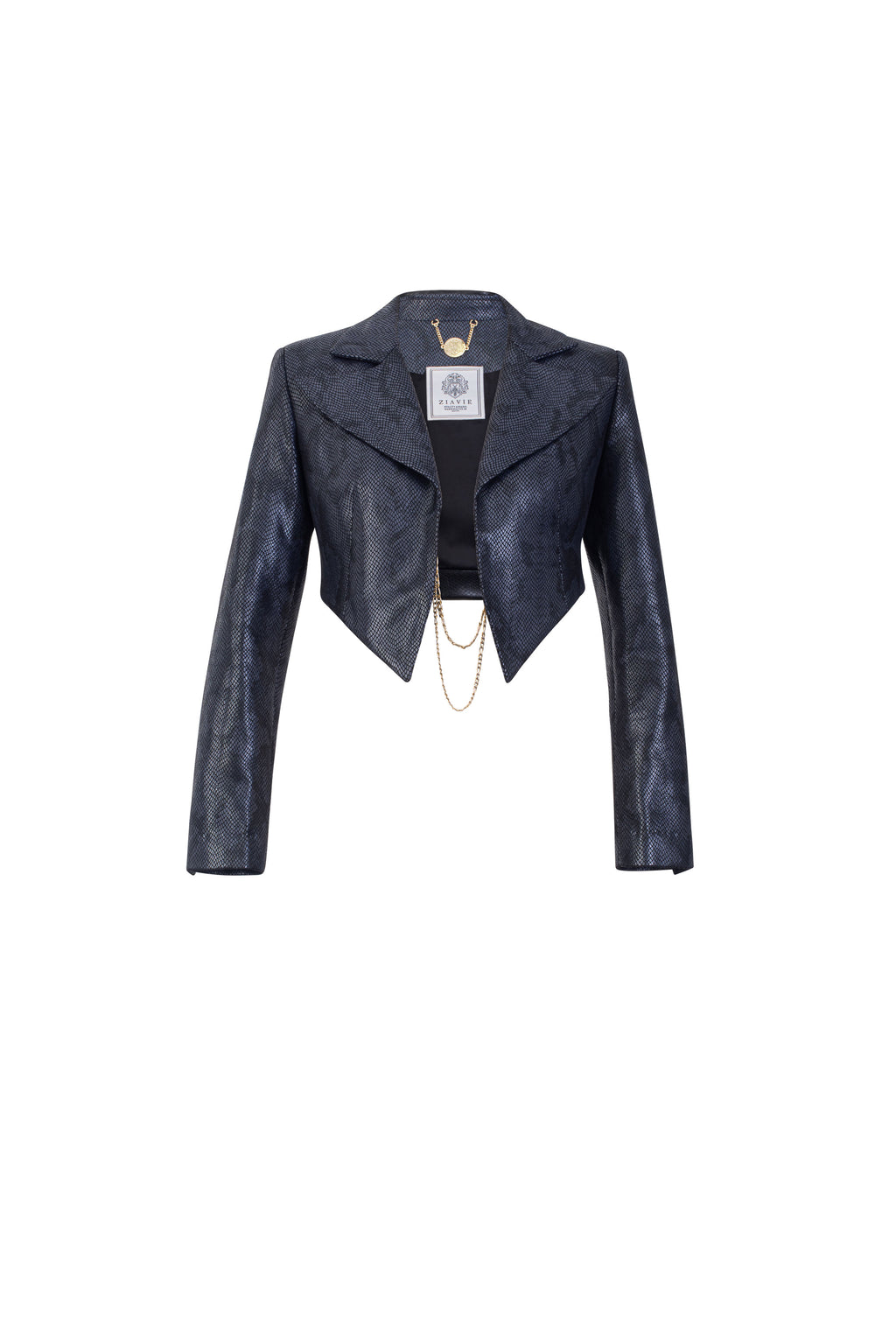 Leather crop blazer - Navy