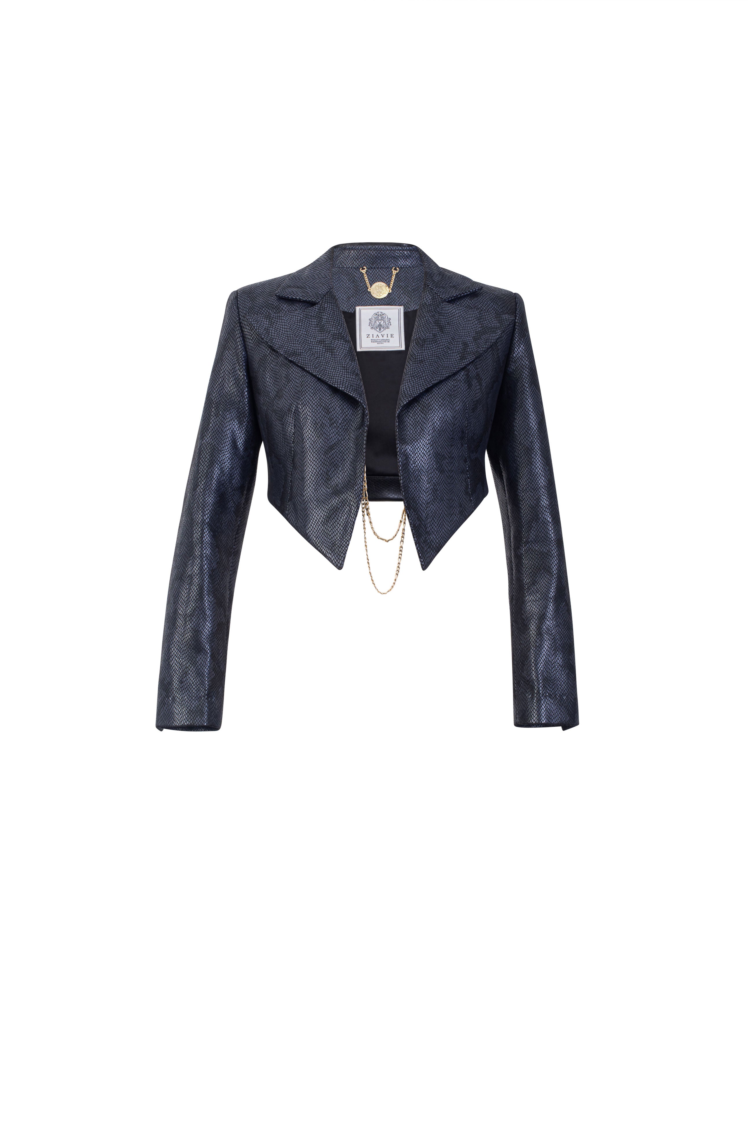 Leather crop blazer - Navy
