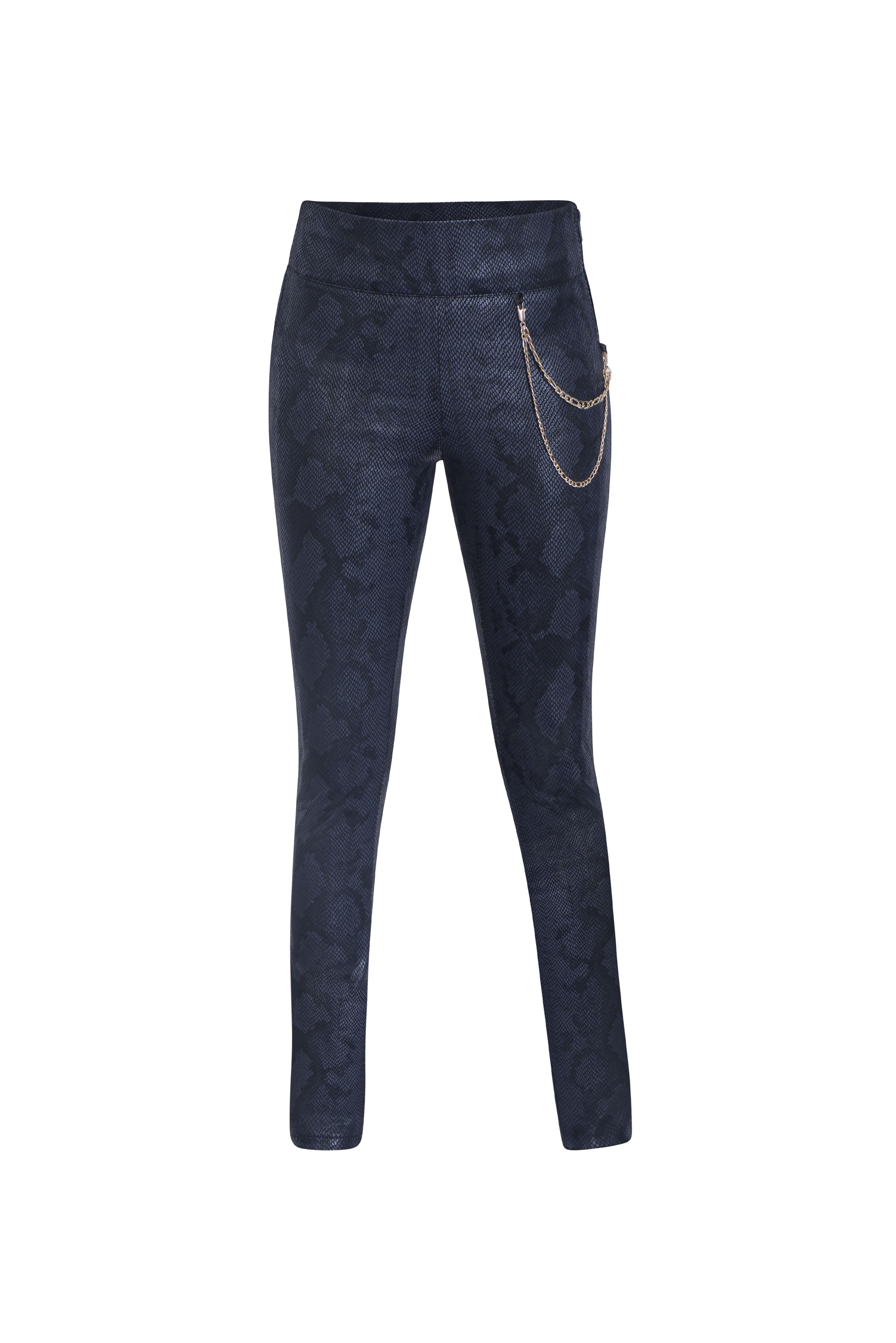 Leather Pants with Side Chain - Navy