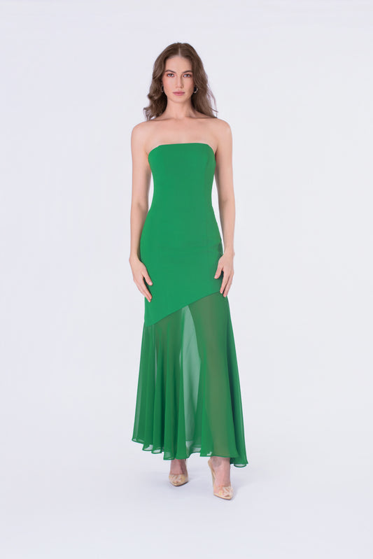 Emerald Strapless Asymmetrical Gown