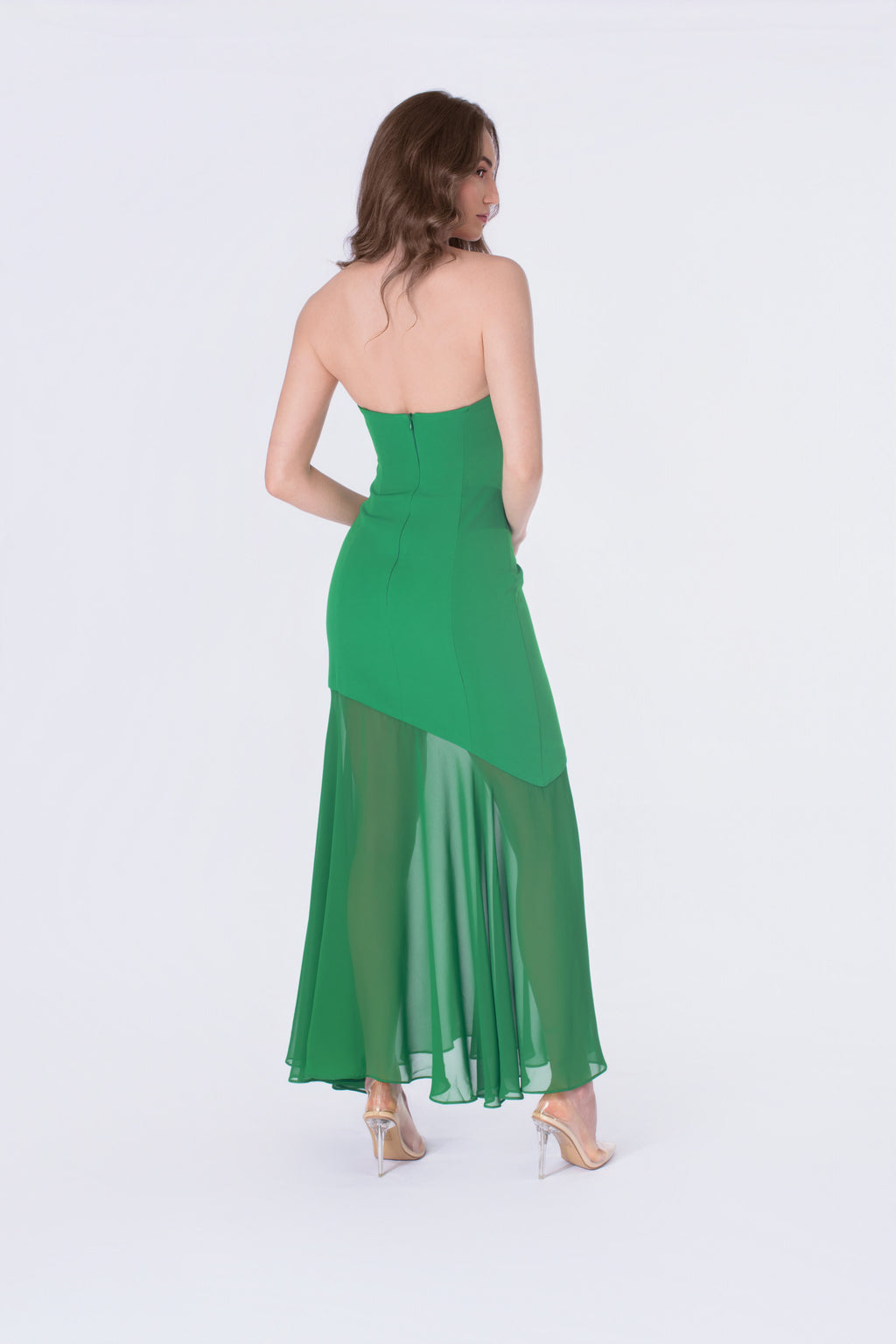 Emerald Strapless Asymmetrical Gown