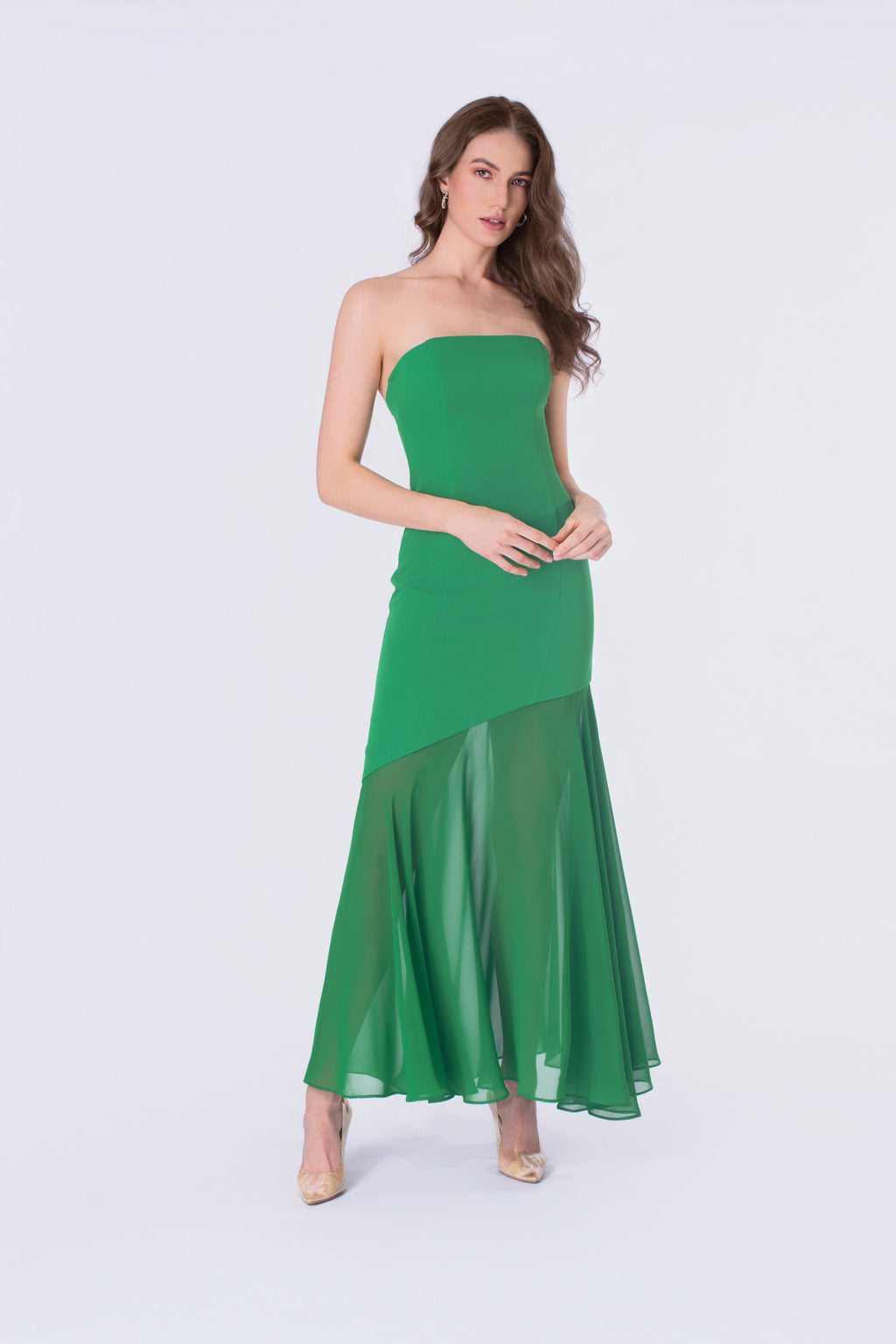 Emerald Strapless Asymmetrical Gown