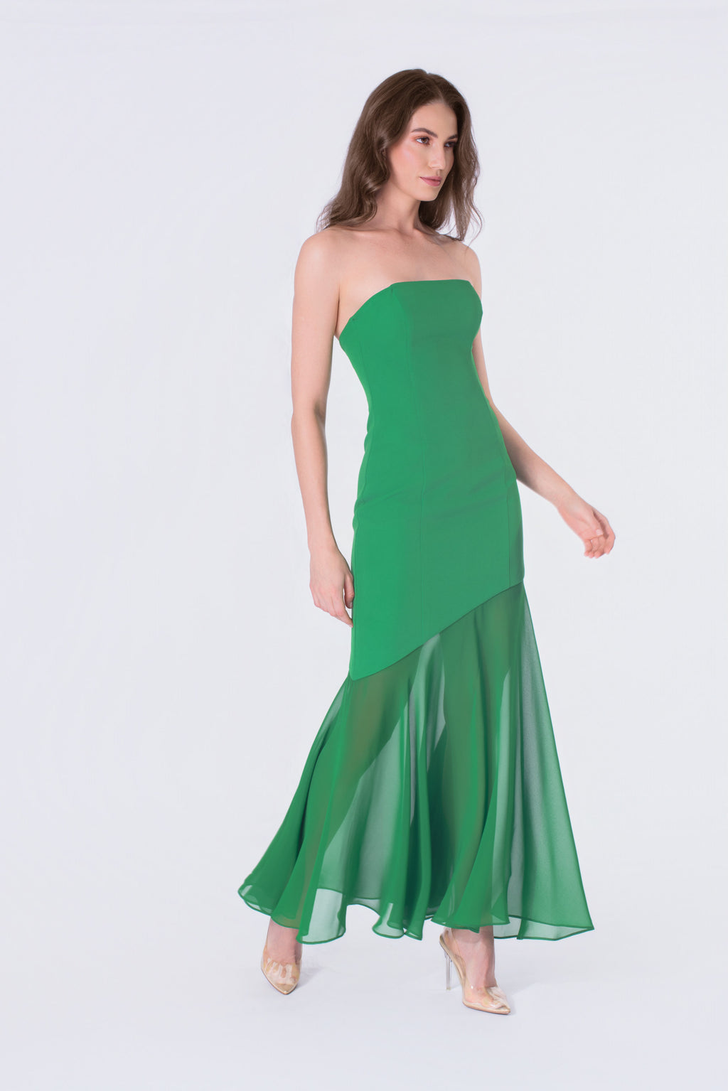 Emerald Strapless Asymmetrical Gown