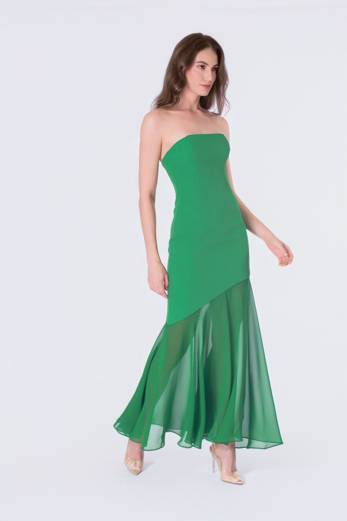 Emerald Strapless Asymmetrical Gown