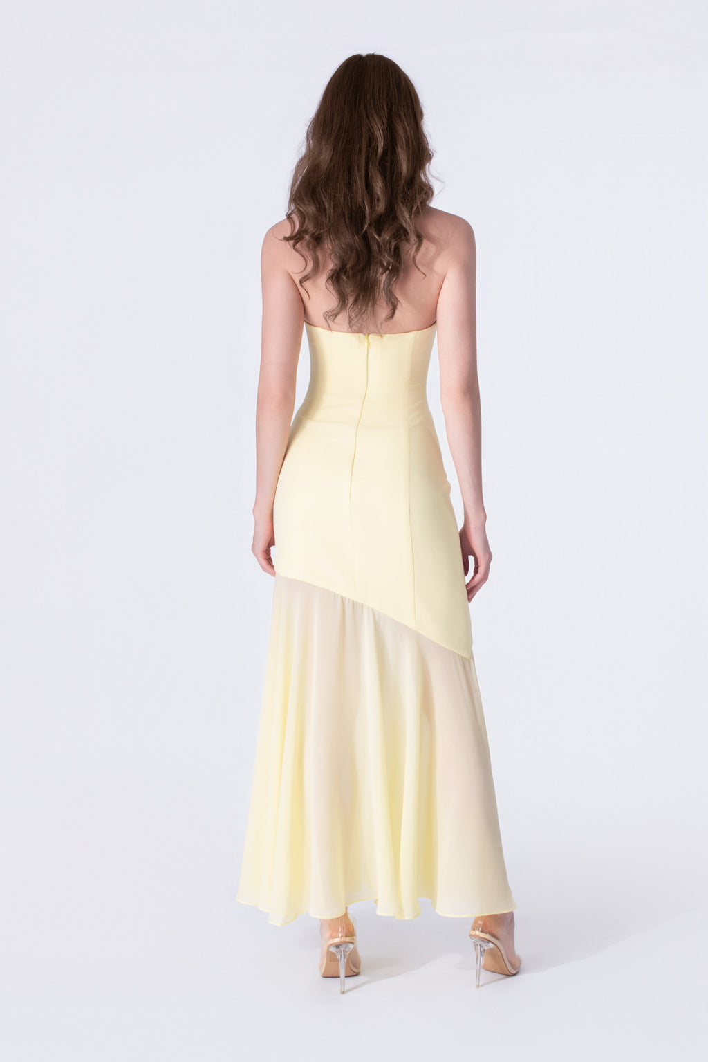 Lemon Sorbet Strapless Asymmetrical Gown