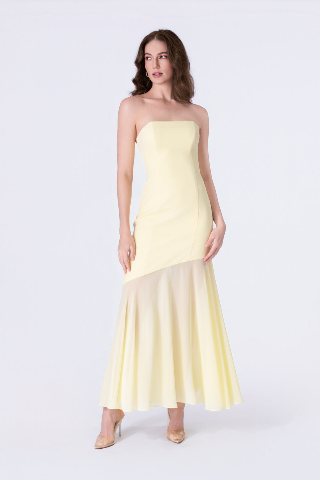 Lemon Sorbet Strapless Asymmetrical Gown