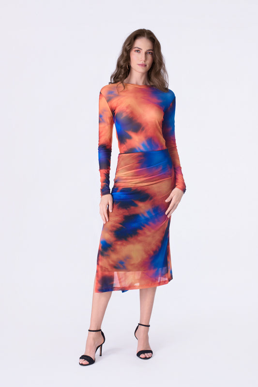 Sunset Mirage Mesh Midi Skirt