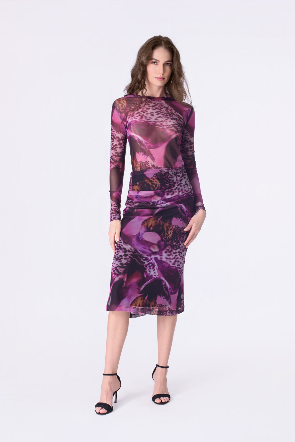 Orchid Leopard Mesh Midi Skirt