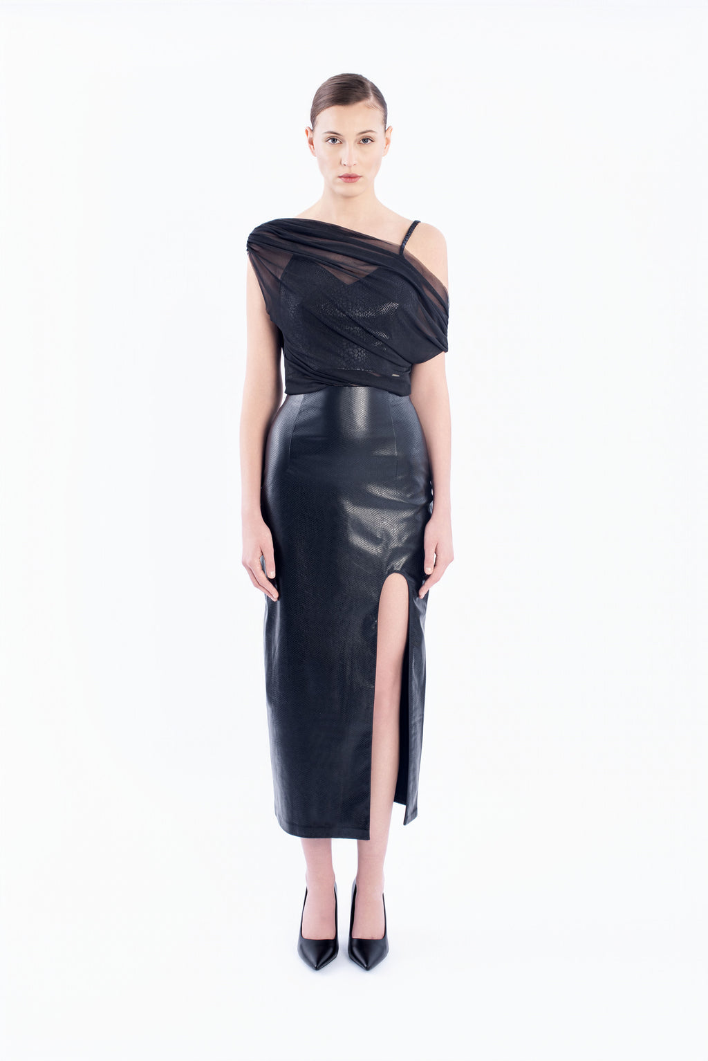 Leather midi skirt - Black
