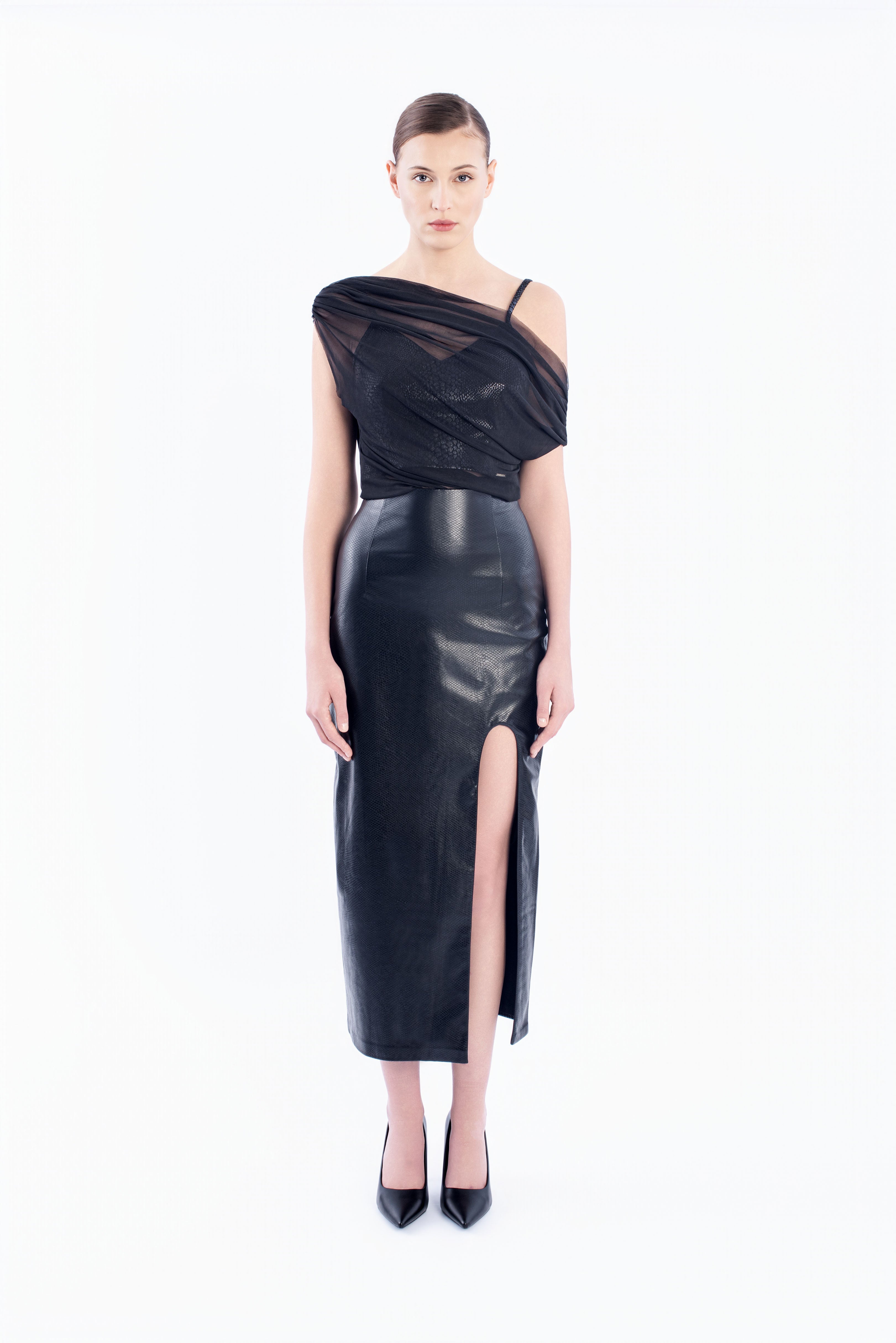 Leather midi skirt - Black
