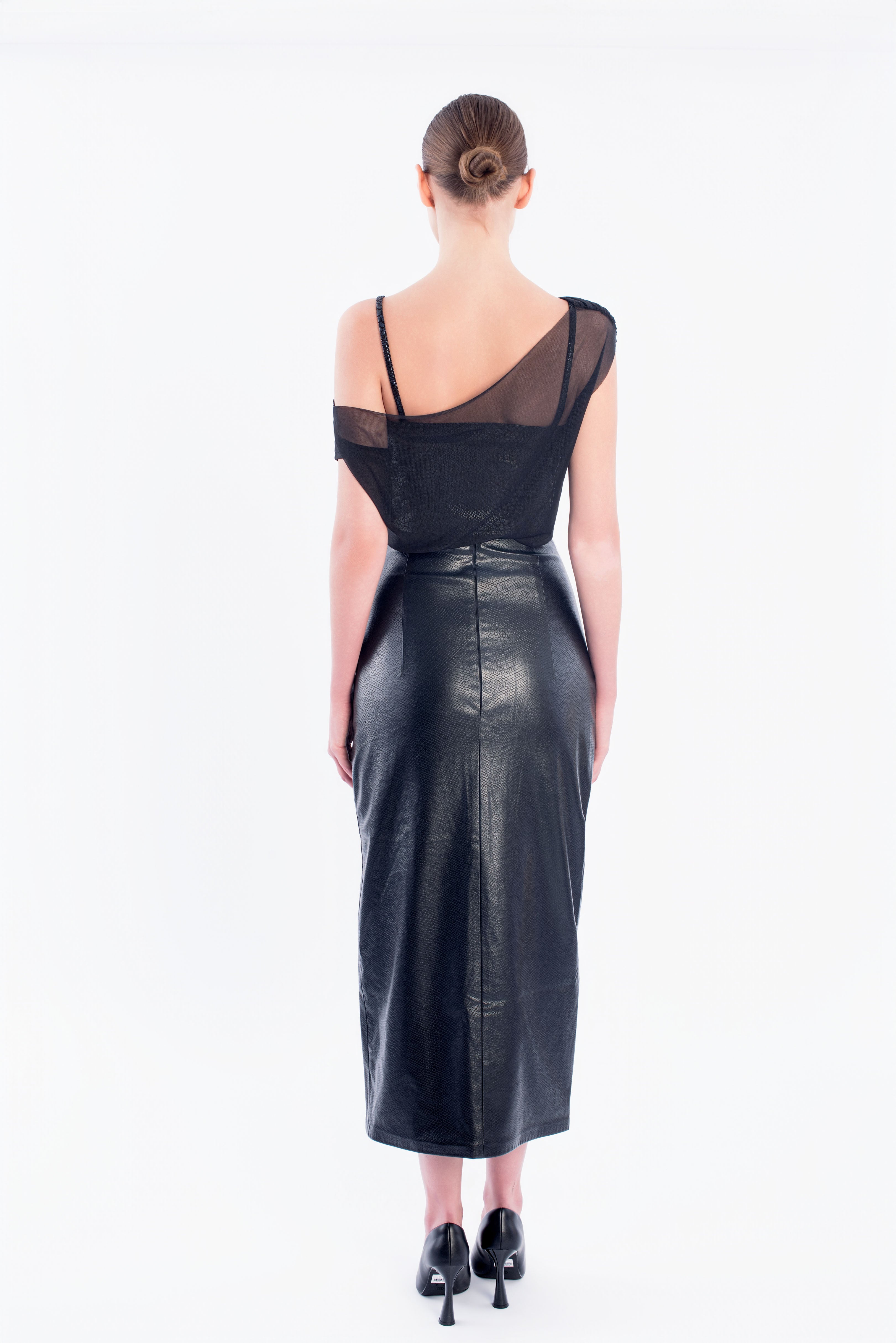 Leather midi skirt - Black