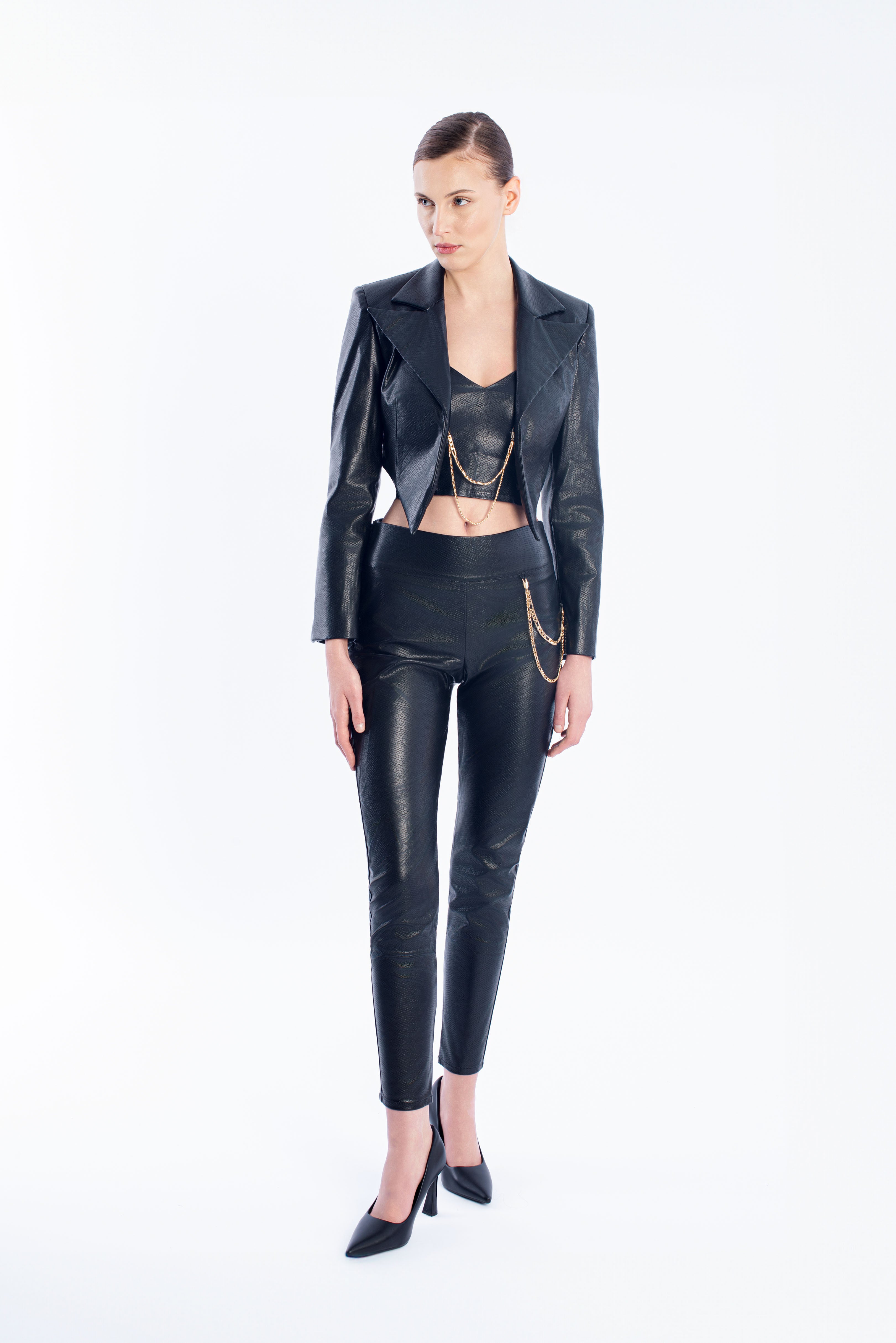 Leather Pants with Side Chain - Black