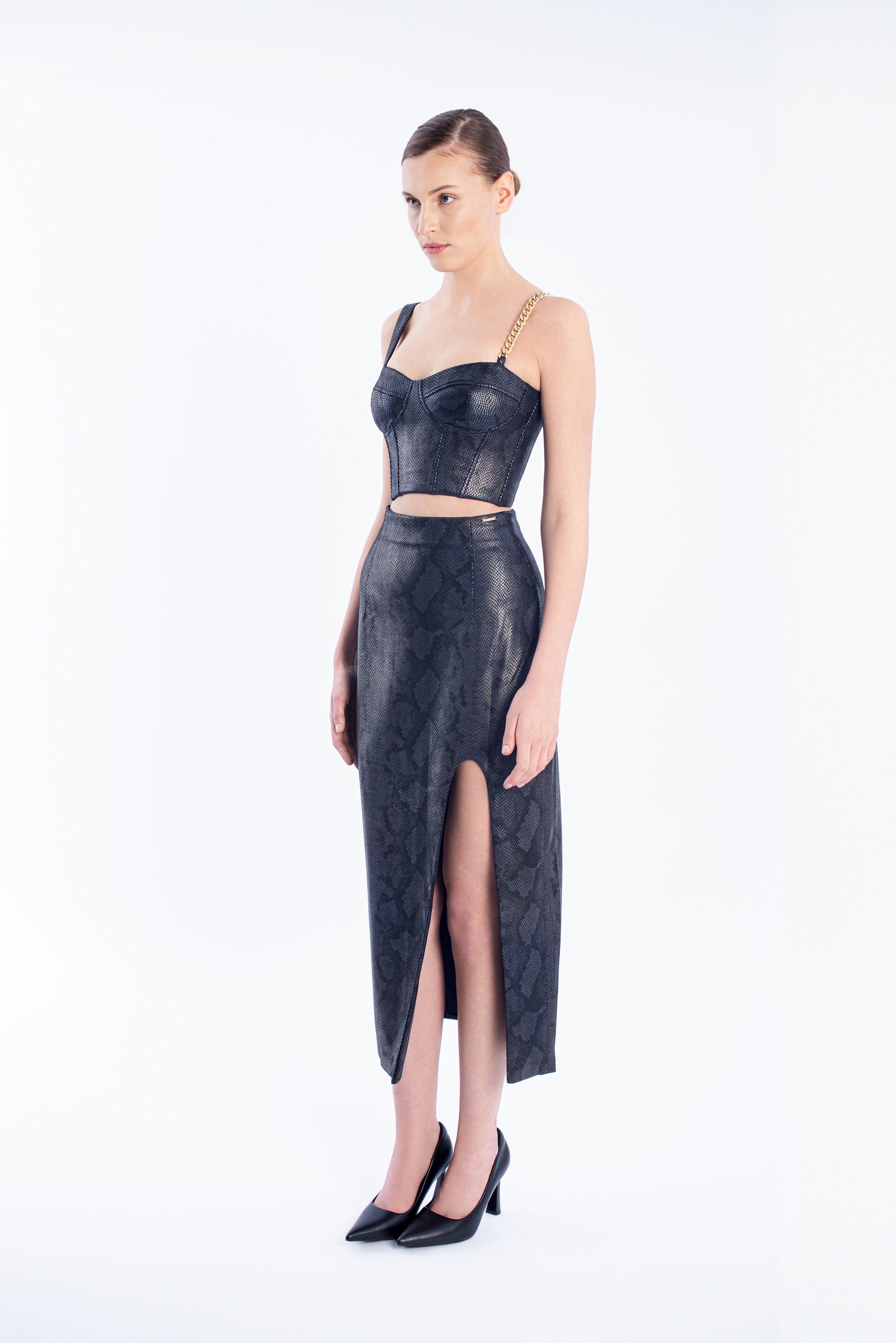 Leather midi skirt - Navy