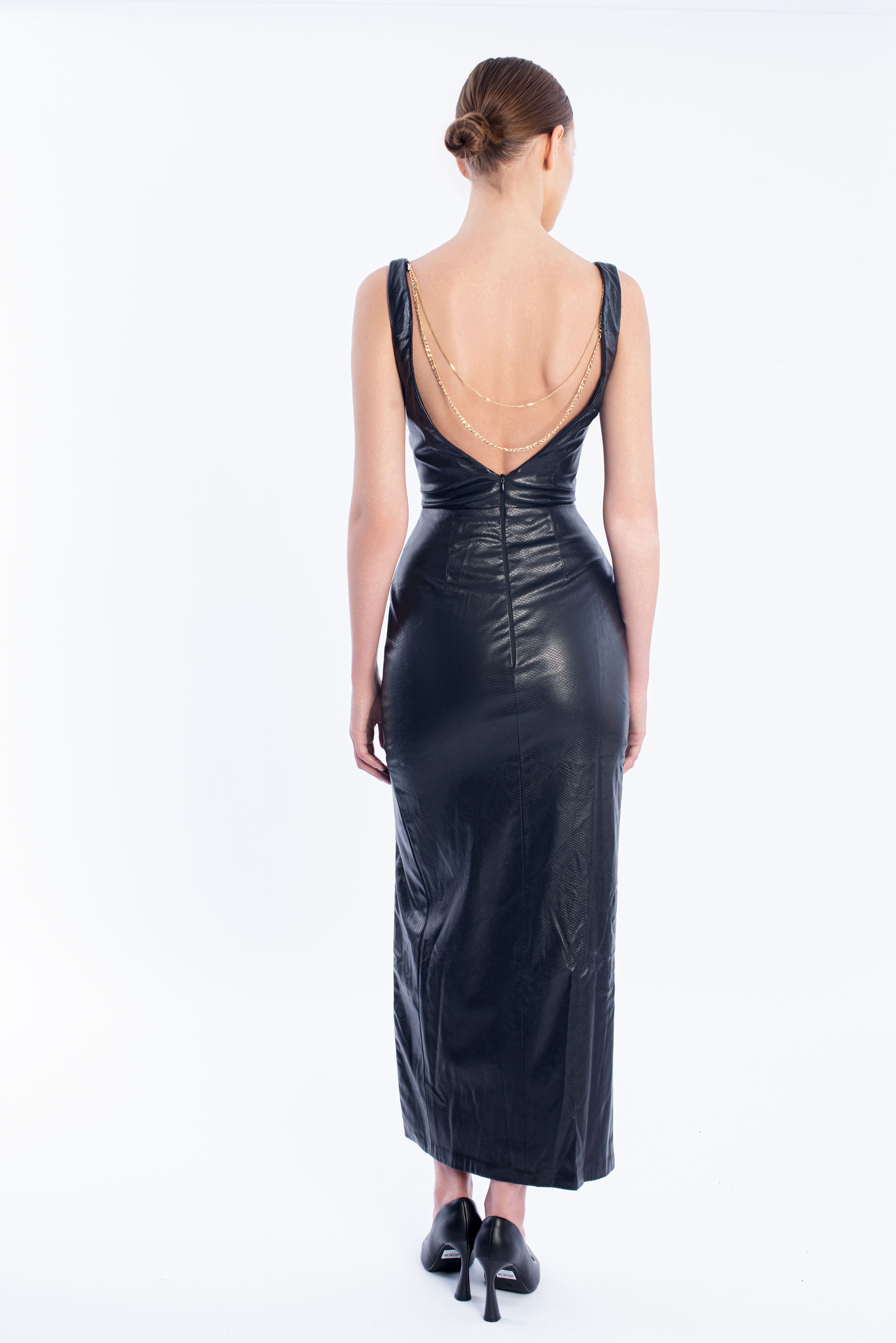 Leather Gown with chain - Black