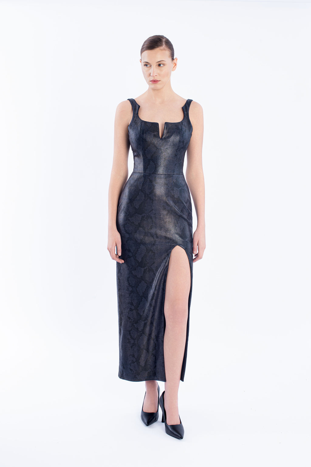Leather Gown with chain - Navy