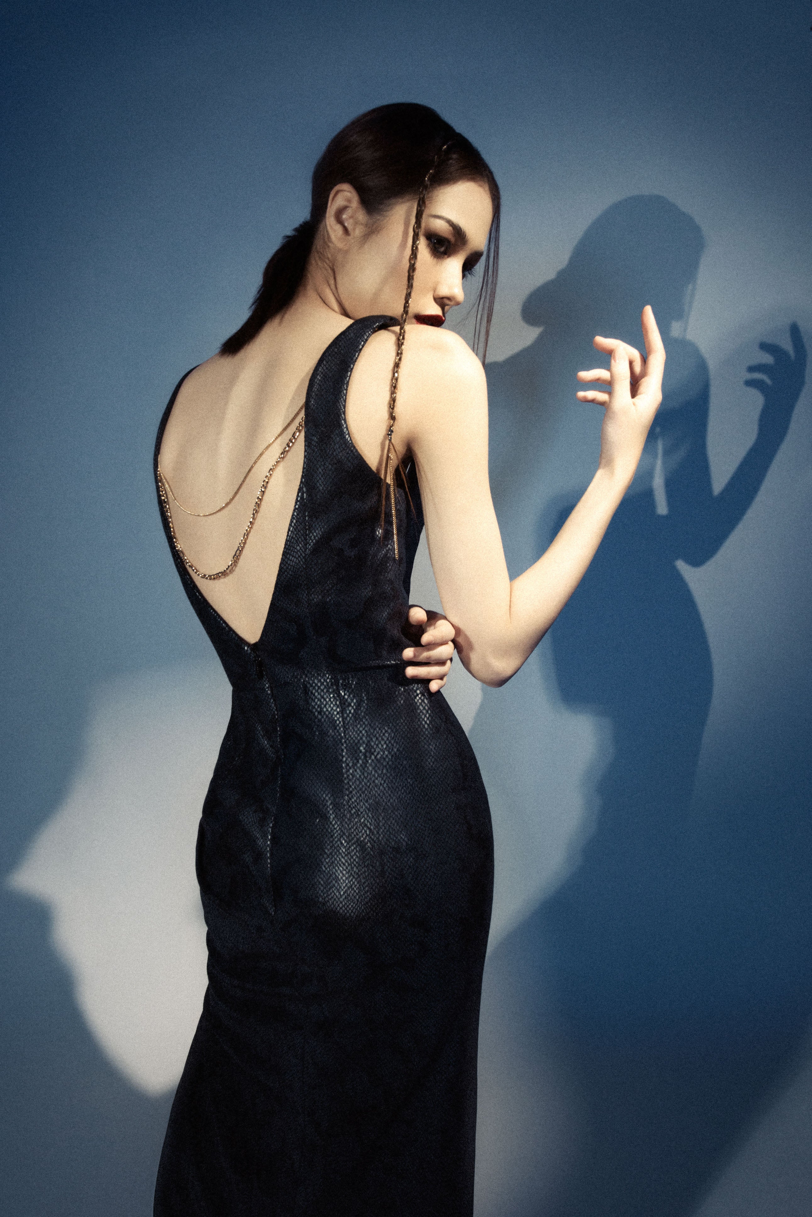 Leather Gown with chain - Navy