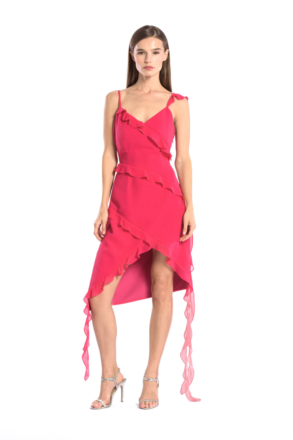 Ruffle chiffon dress - Fuchsia