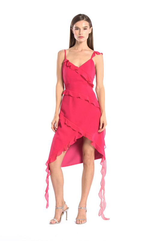 Ruffle chiffon dress - Fuchsia
