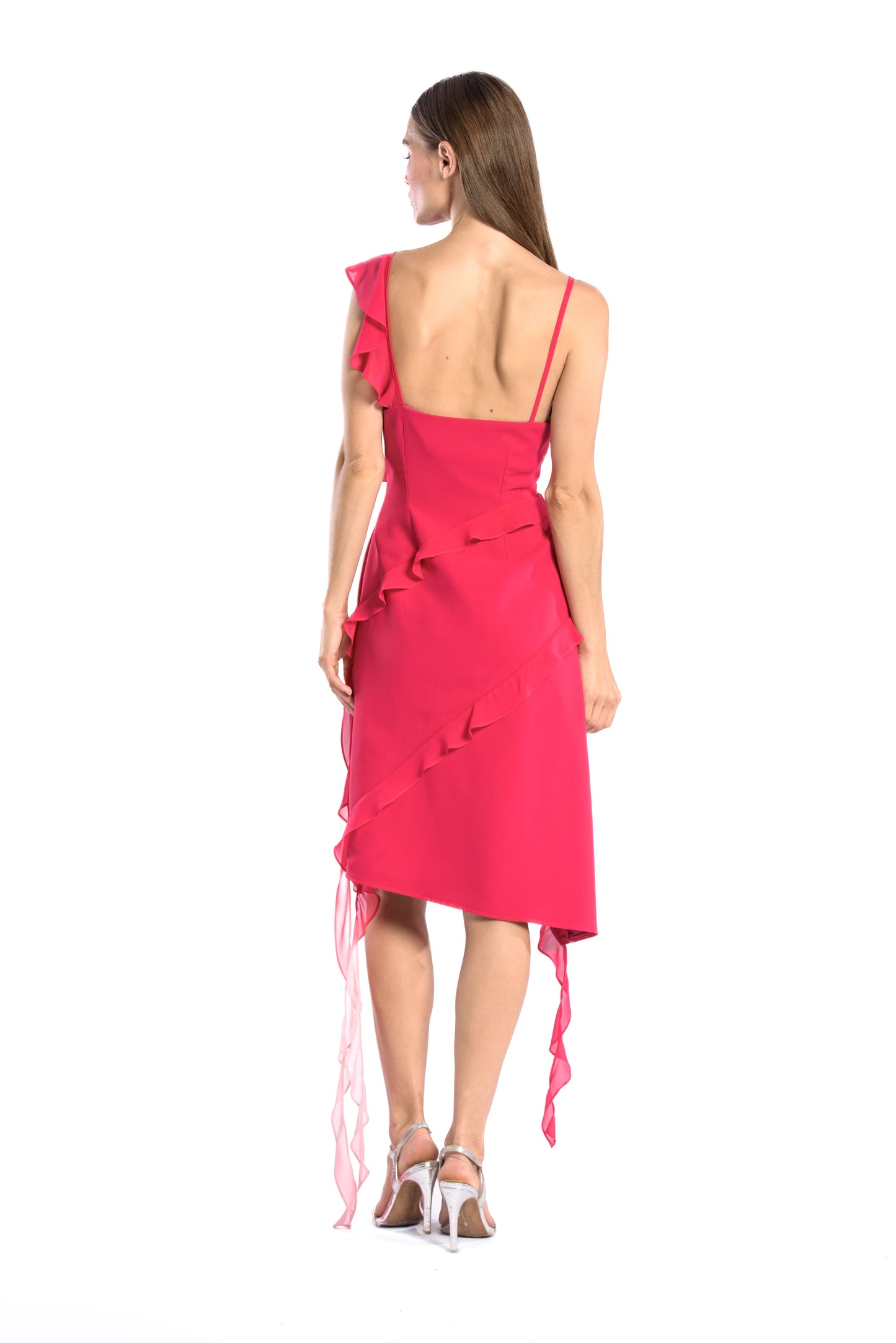 Ruffle chiffon dress - Fuchsia