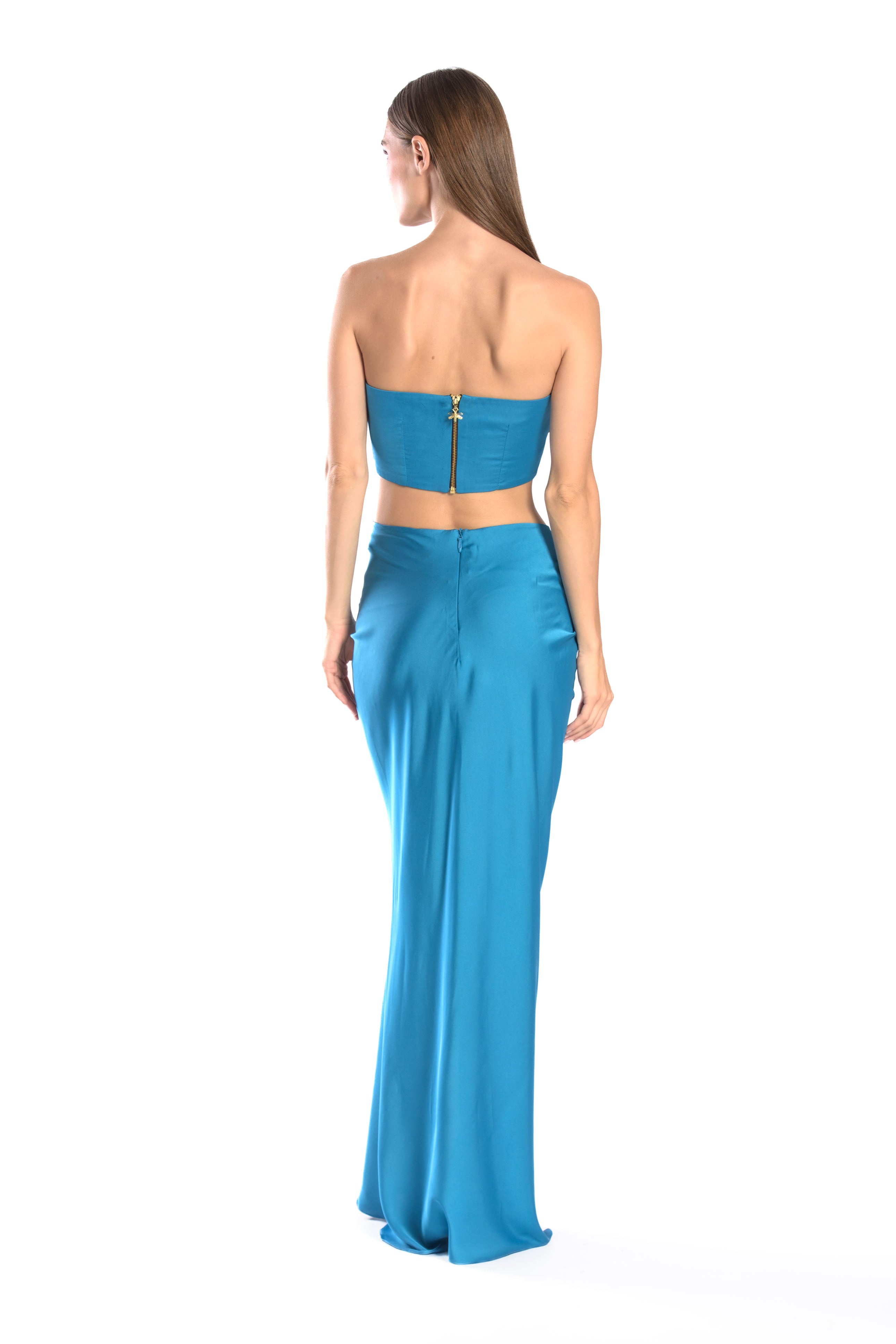 Seashell brooch silk skirt - Blue