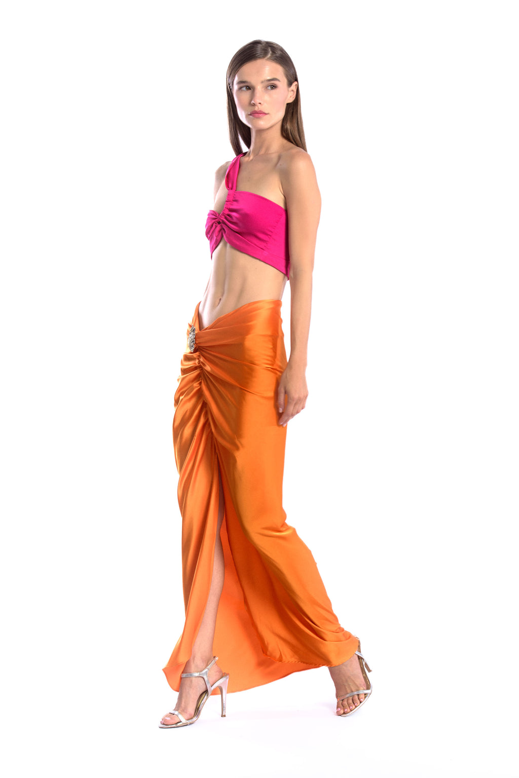 Seashell brooch silk skirt - Orange