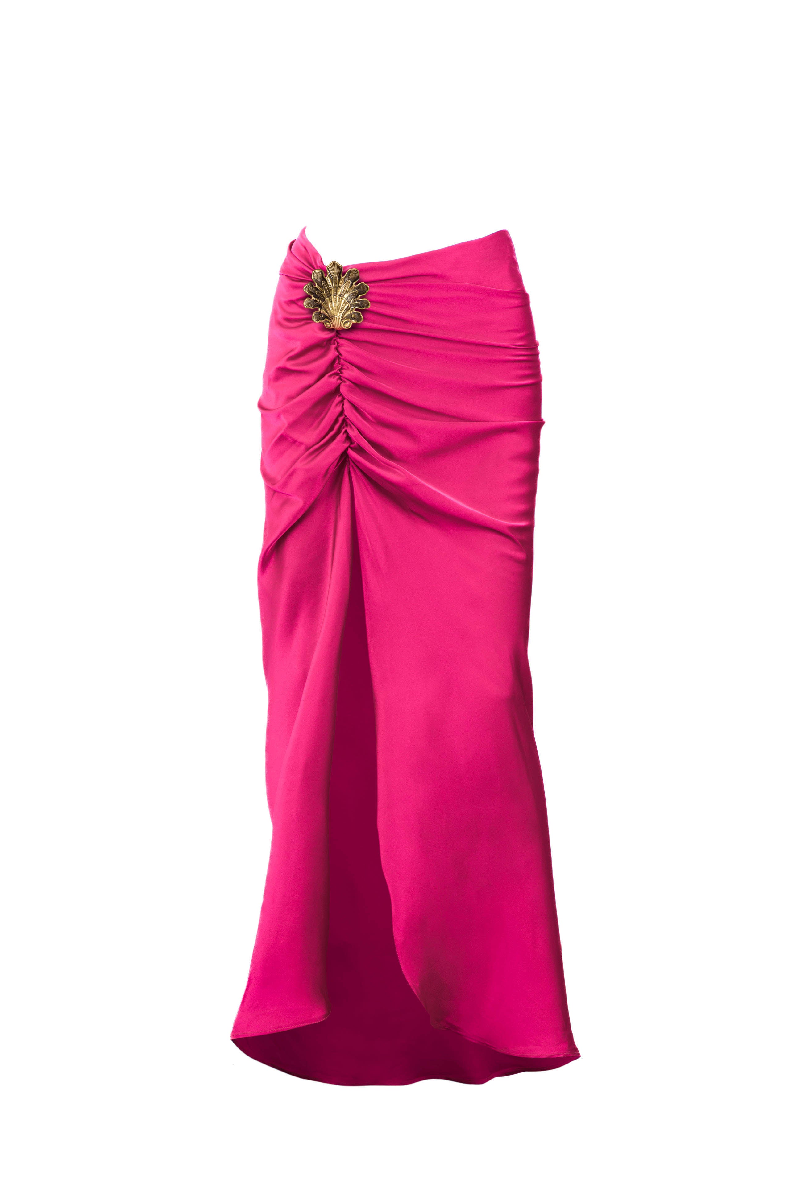 Seashell brooch silk skirt - Fuchsia