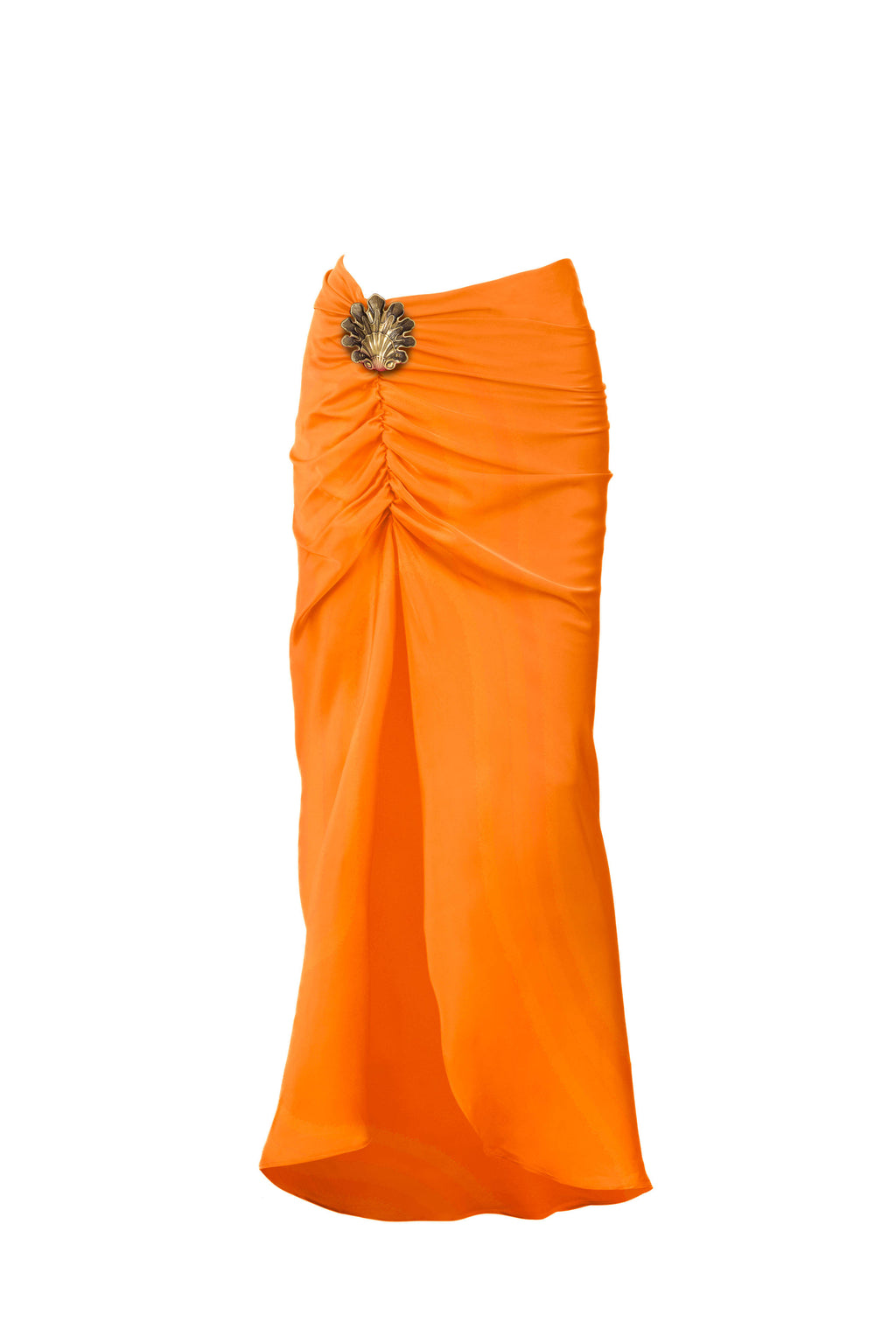 Seashell brooch silk skirt - Orange