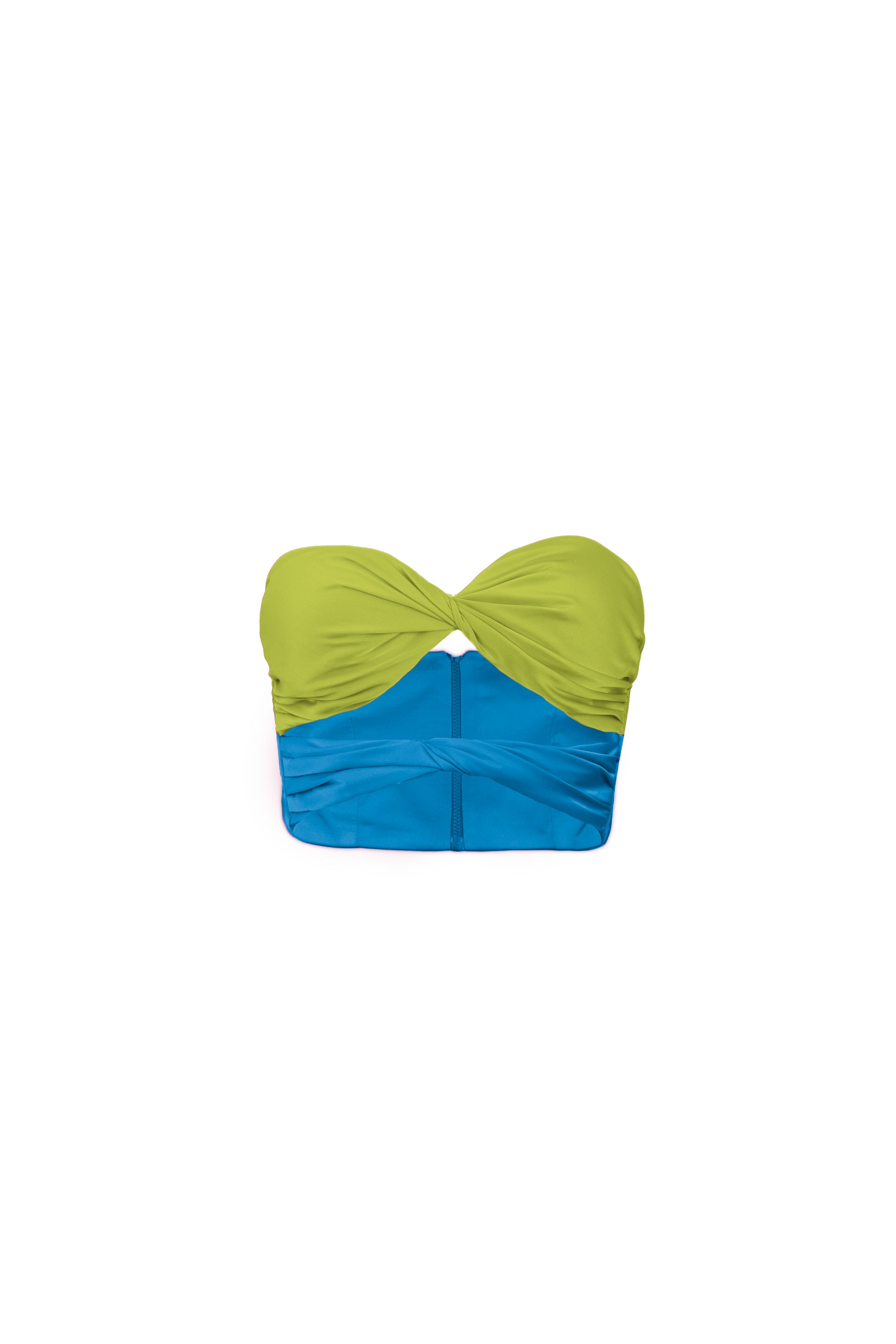 Two color twisted silk crop top - Olive / Blue