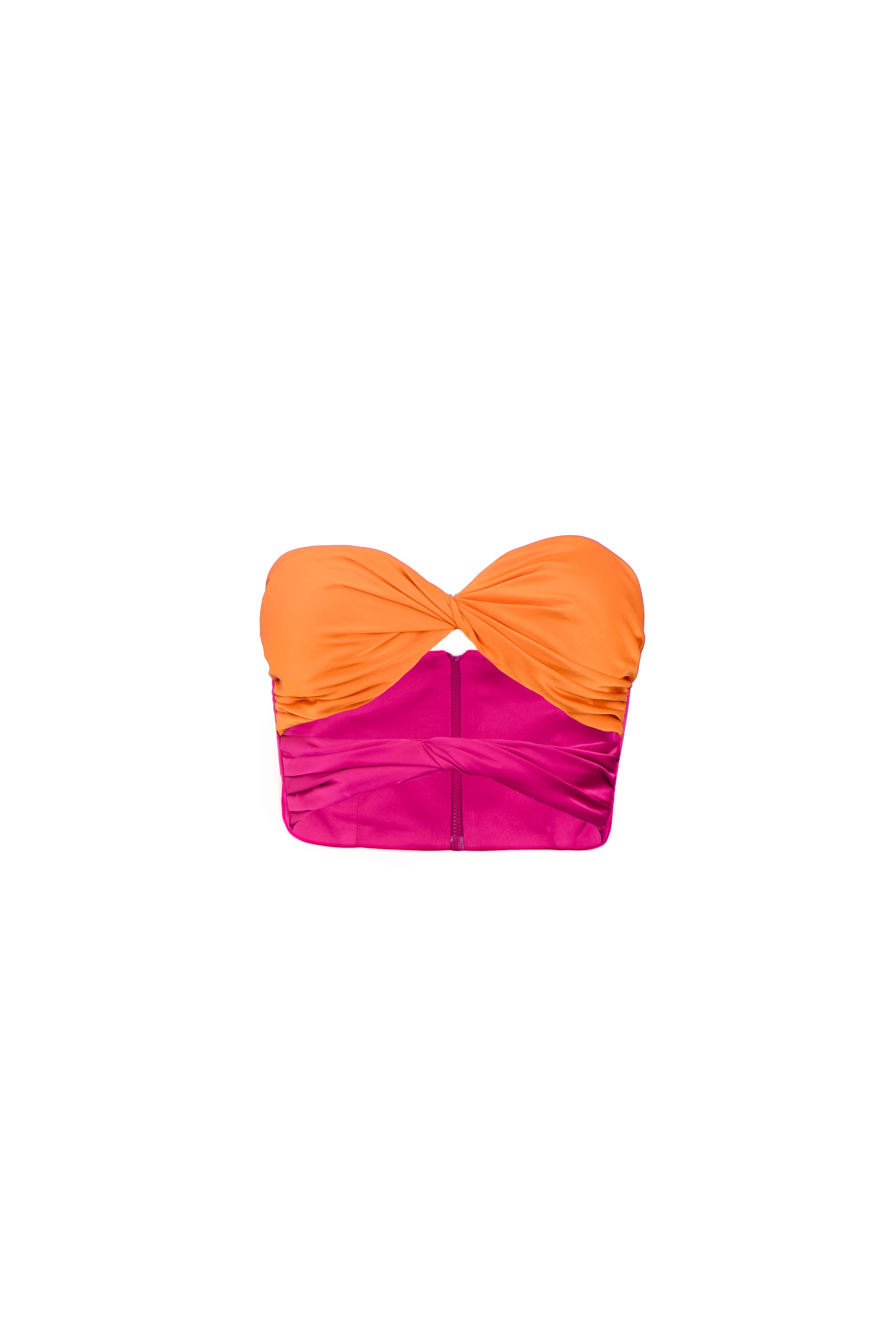 Two color twisted silk tube top - Orange/ Fuchsia