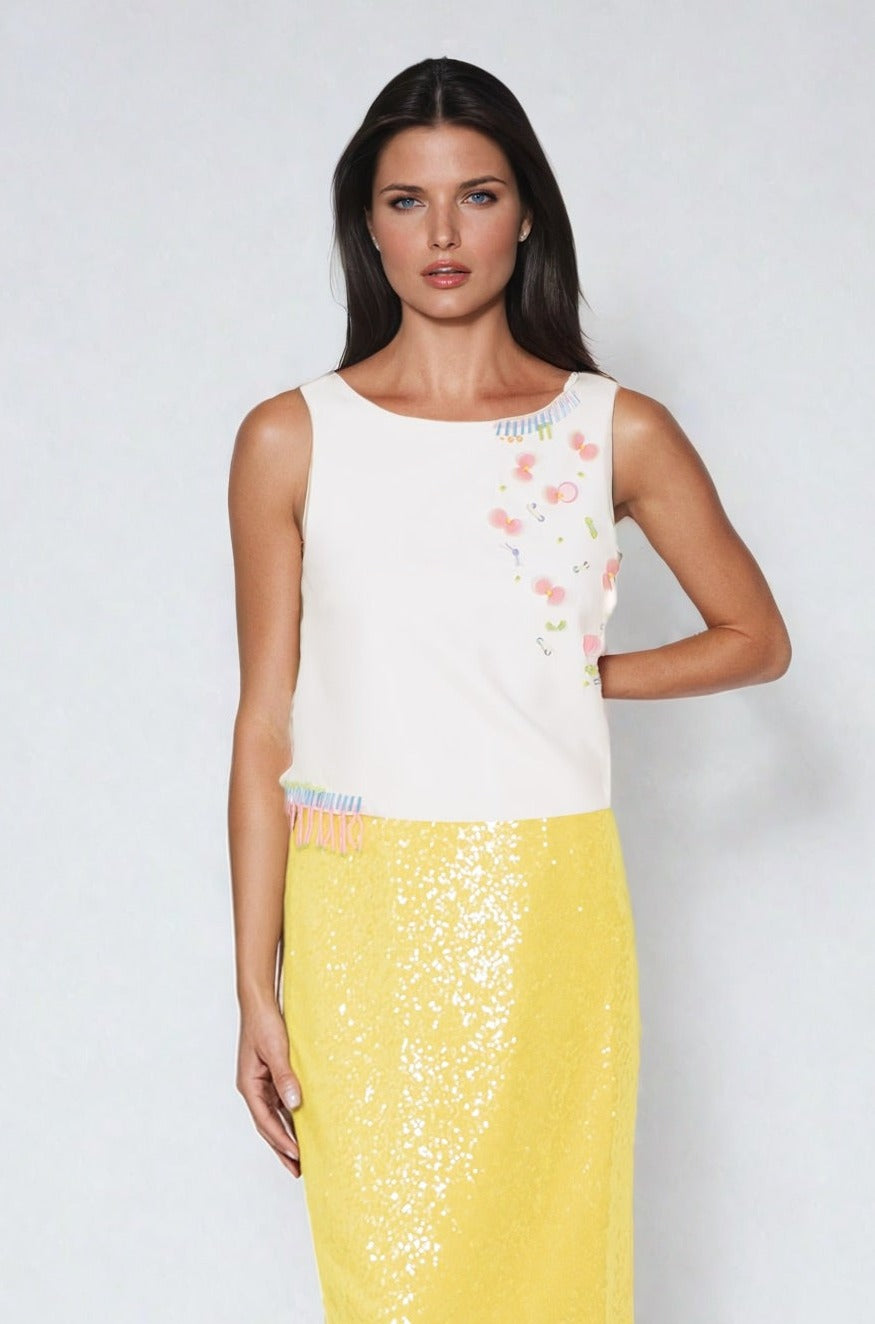 Hand beaded top with transparent organza back