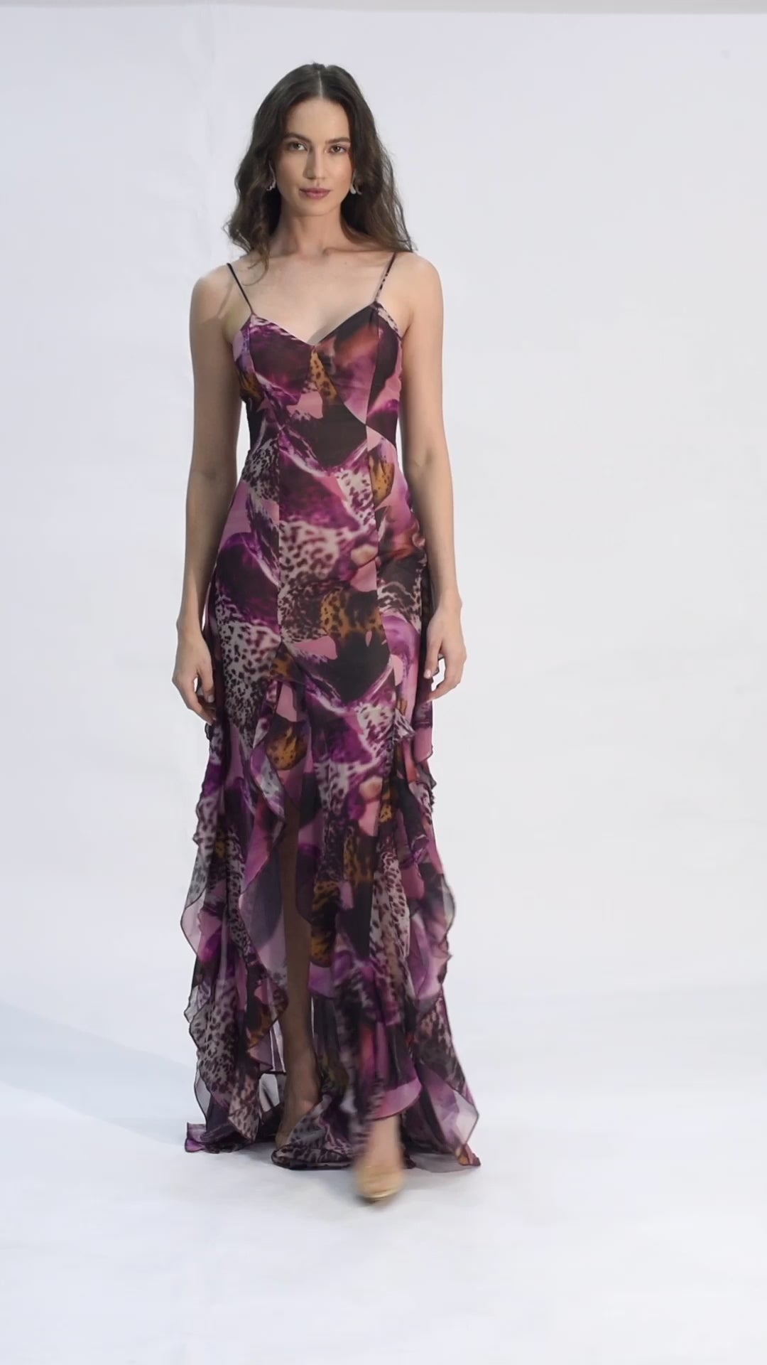 Orchid Mirage Ruffled Chiffon Gown