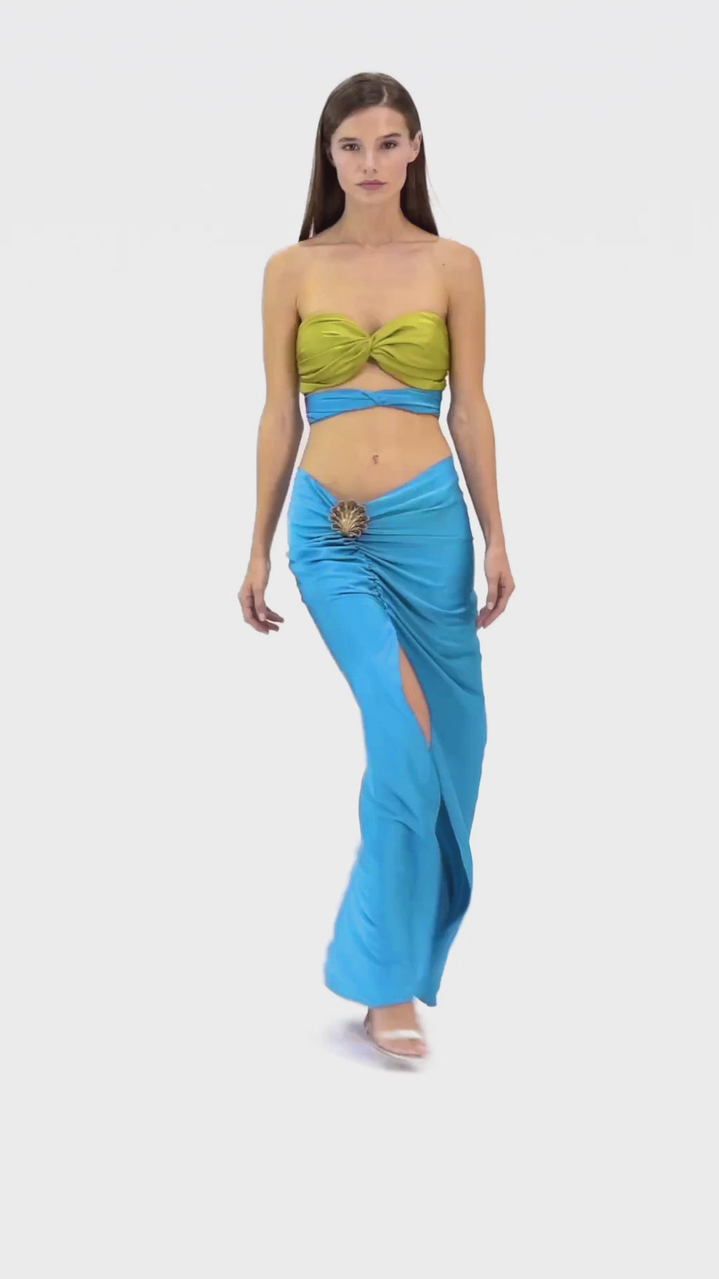 Two color twisted silk crop top - Olive / Blue