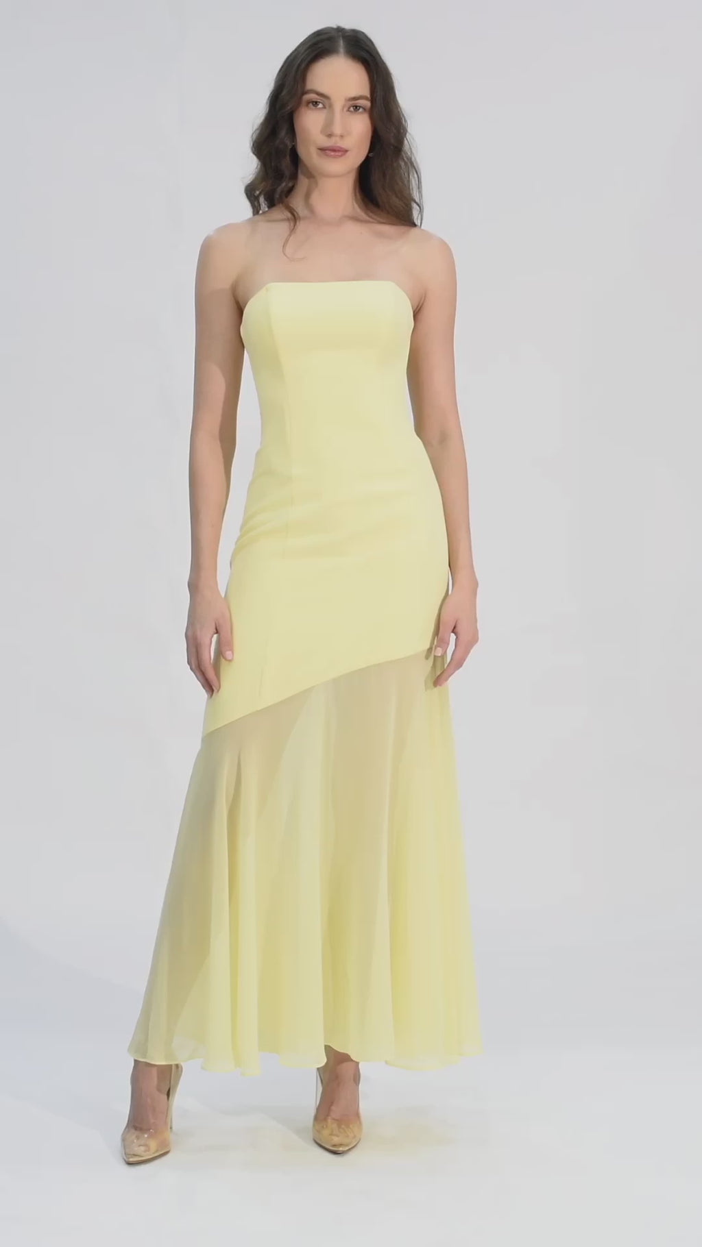 Lemon Sorbet Strapless Asymmetrical Gown