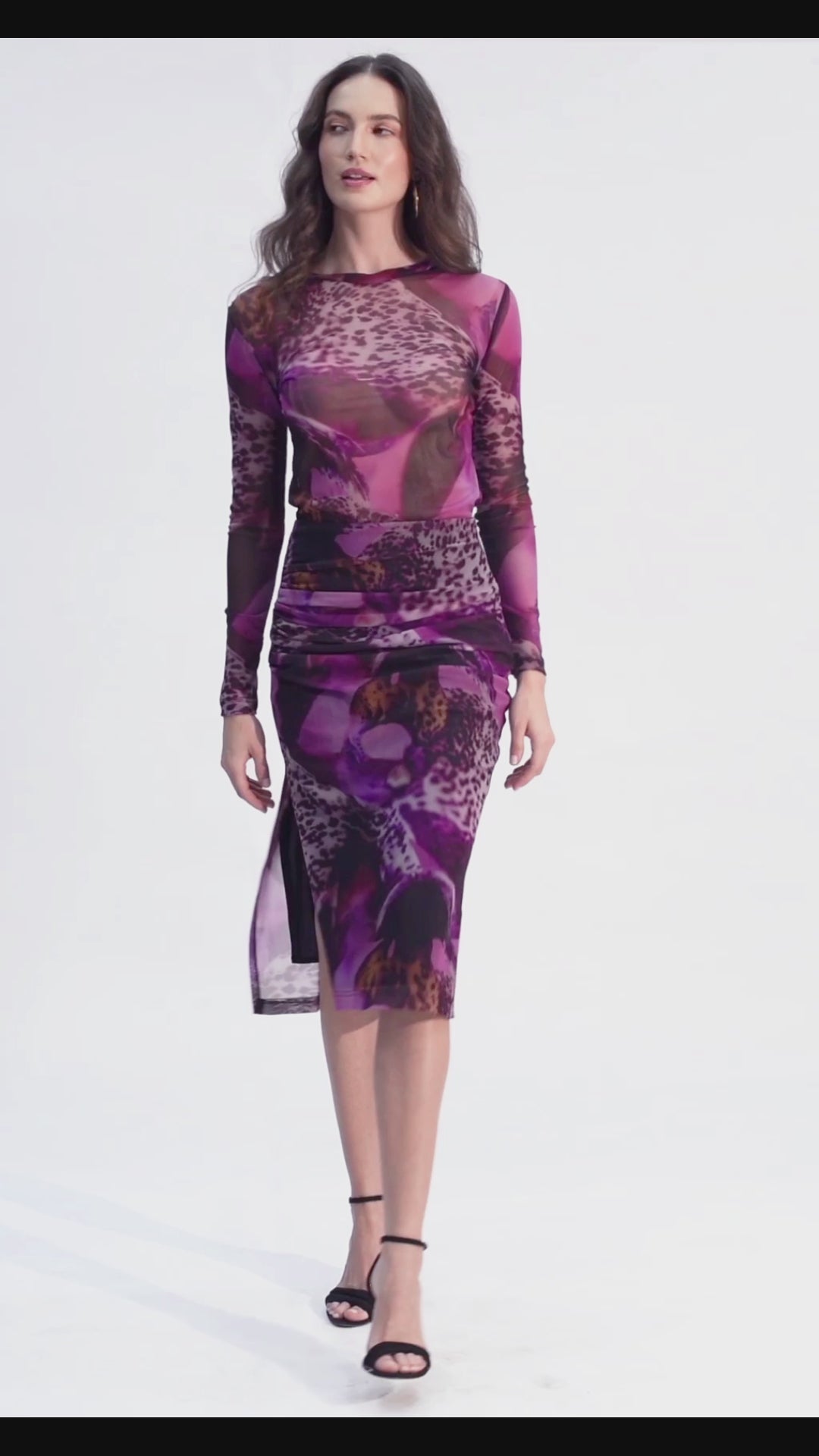 Orchid Leopard Mesh Midi Skirt